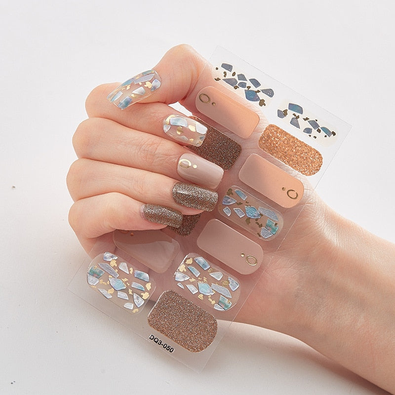 Three Sorts 0f Nail Stickers Glitter Series Minimalist Design Designed Nail Strips Nail Tips Designer Nail Decals Manicure