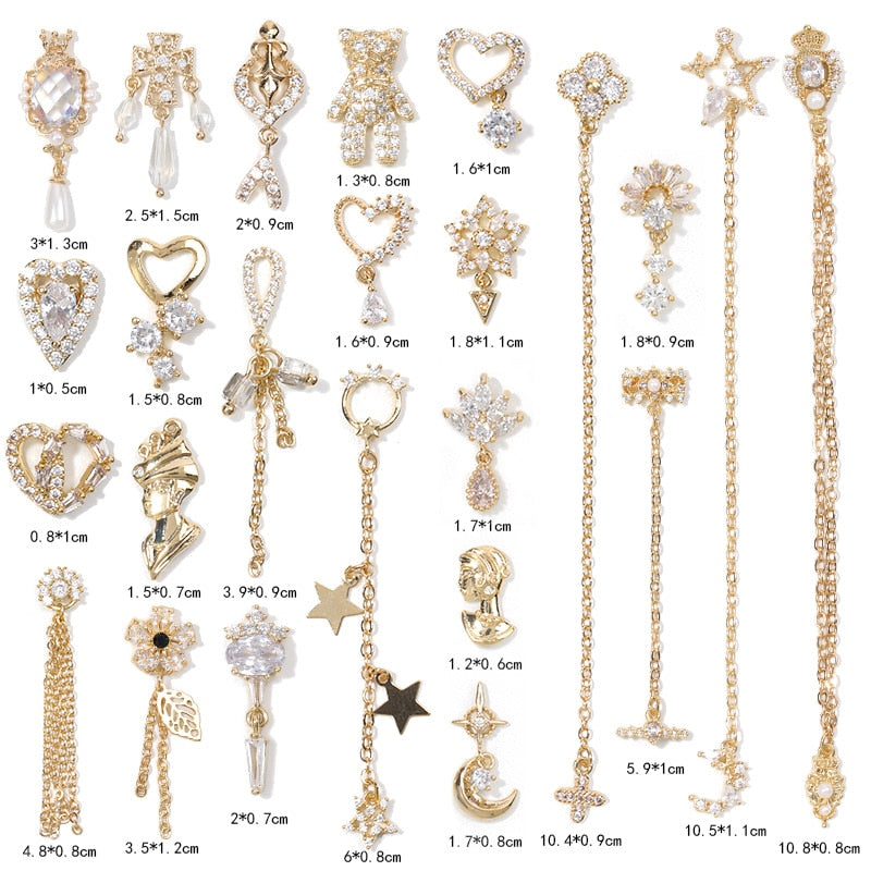 Pieces 3D Metal Nail art Jewelry Japanese Nail Decorations Top Quality Crystal Manicure Zircon Diamond Charms Pendants