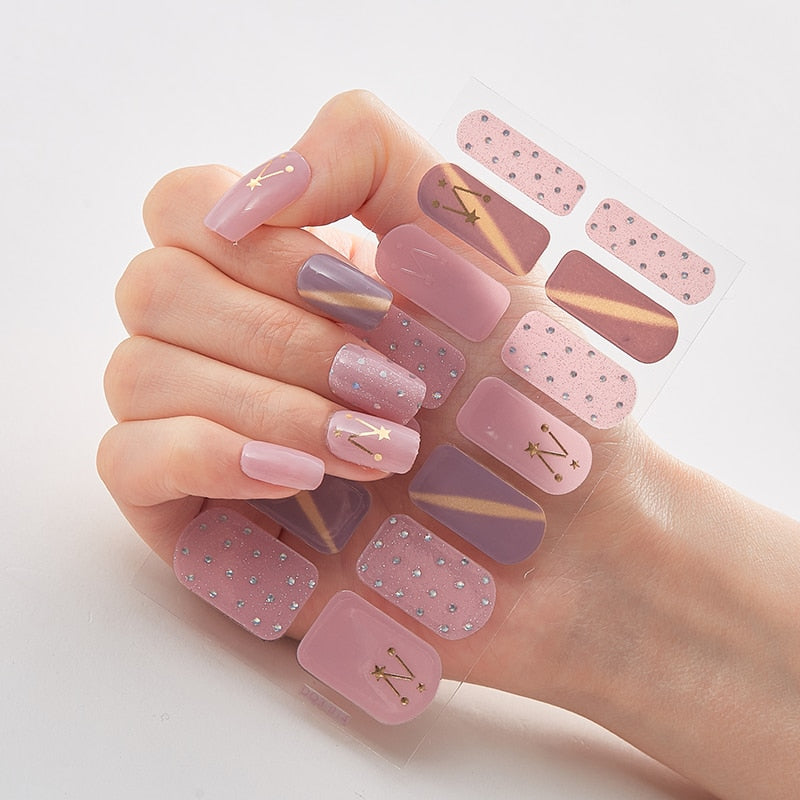 Three Sorts 0f Nail Stickers Glitter Series Minimalist Design Designed Nail Strips Nail Tips Designer Nail Decals Manicure