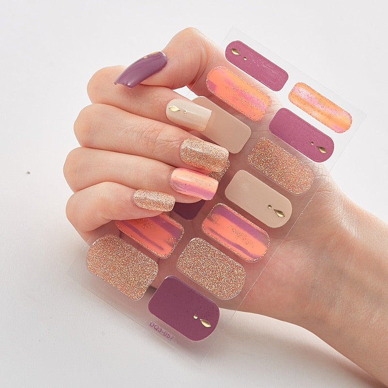 Three Sorts 0f Nail Stickers Glitter Series Minimalist Design Designed Nail Strips Nail Tips Designer Nail Decals Manicure