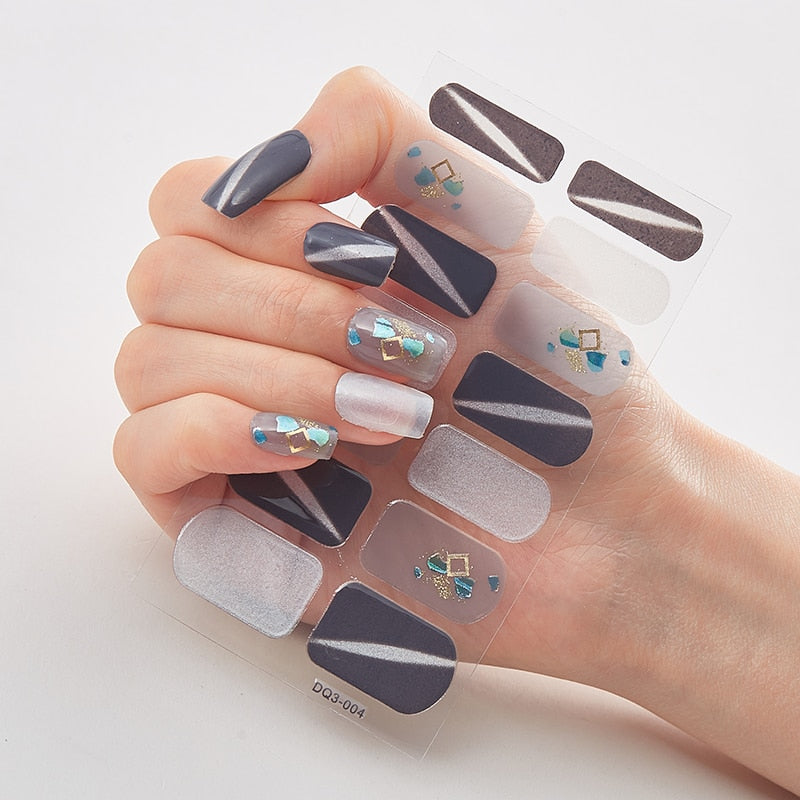 Three Sorts 0f Nail Stickers Glitter Series Minimalist Design Designed Nail Strips Nail Tips Designer Nail Decals Manicure