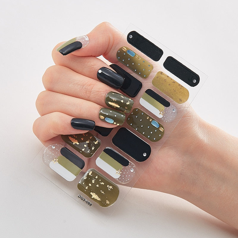 Three Sorts 0f Nail Stickers Glitter Series Minimalist Design Designed Nail Strips Nail Tips Designer Nail Decals Manicure