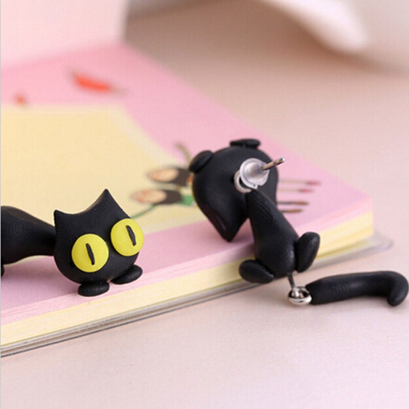 Cartoon 3D Animal Earrings For Women 1 pair New Design Handmade yellow eyes Cute Cat Stud Earring Fashion Jewelry Polymer Clay