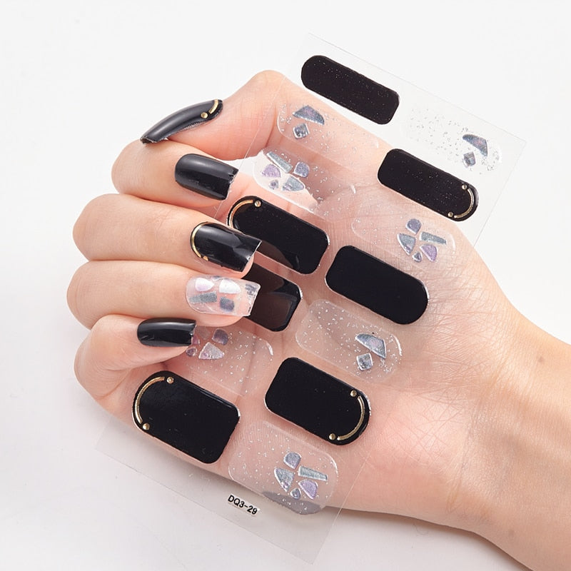 Three Sorts 0f Nail Stickers Glitter Series Minimalist Design Designed Nail Strips Nail Tips Designer Nail Decals Manicure