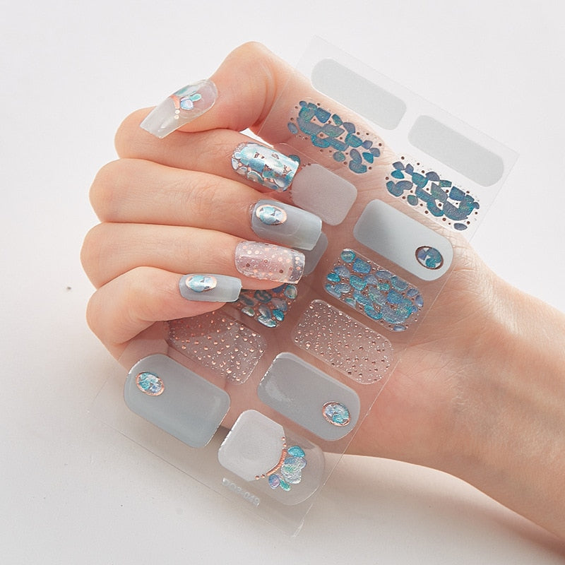 Three Sorts 0f Nail Stickers Glitter Series Minimalist Design Designed Nail Strips Nail Tips Designer Nail Decals Manicure