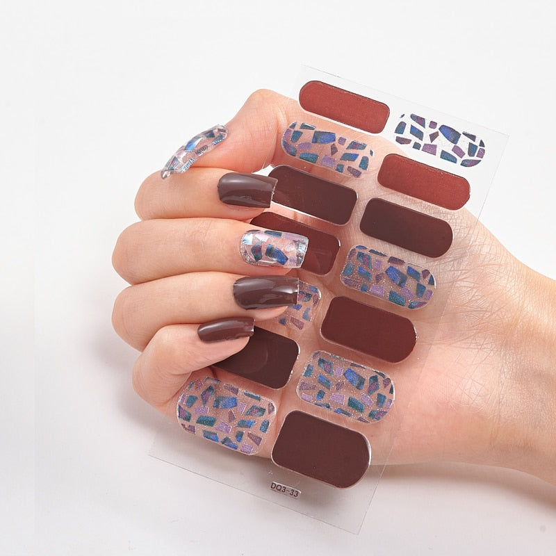 Three Sorts 0f Nail Stickers Glitter Series Minimalist Design Designed Nail Strips Nail Tips Designer Nail Decals Manicure
