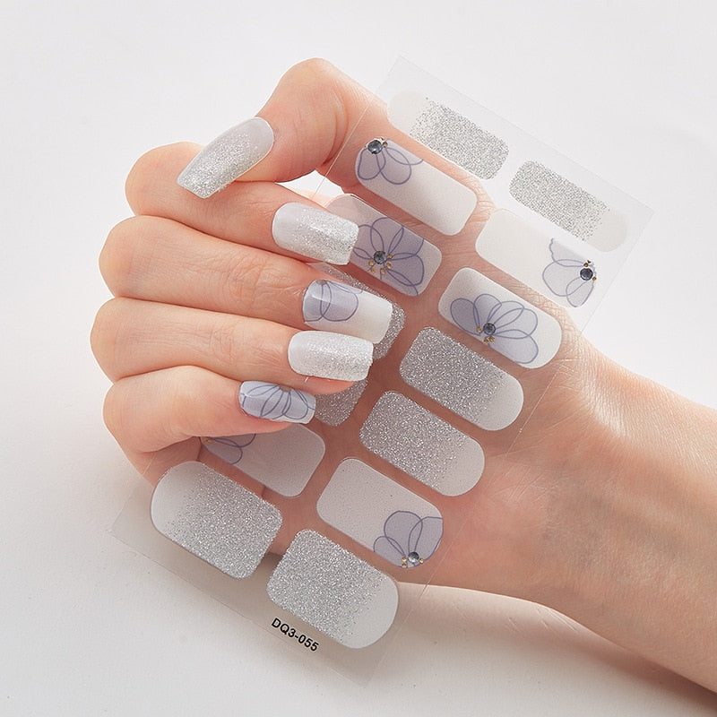 Three Sorts 0f Nail Stickers Glitter Series Minimalist Design Designed Nail Strips Nail Tips Designer Nail Decals Manicure