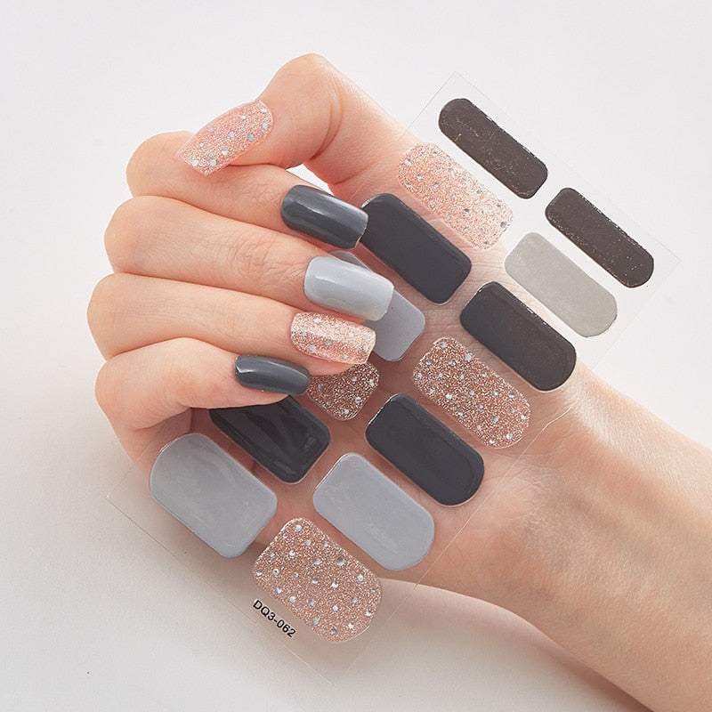 Three Sorts 0f Nail Stickers Glitter Series Minimalist Design Designed Nail Strips Nail Tips Designer Nail Decals Manicure