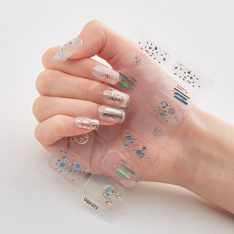 Three Sorts 0f Nail Stickers Glitter Series Minimalist Design Designed Nail Strips Nail Tips Designer Nail Decals Manicure